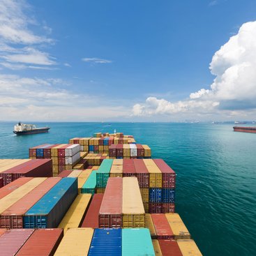 Cargo ships entering one of the busiest ports in the world, Singapore.