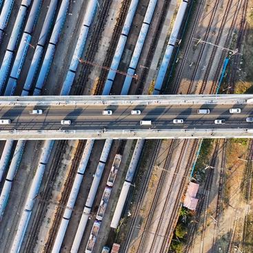 Mandela Bridge at Johannesburg in Gauteng South Africa. Top Down View Landscape.